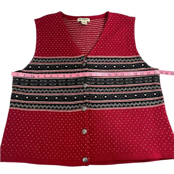 Vintage Eddie Bauer 100% Wool Fair Isle Heart Sweater Vest Women's Size XXL - Picture 7 of 9